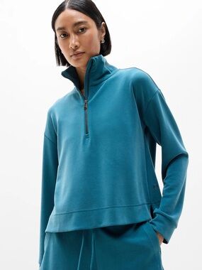 Athleta Dark Teal Seasoft Quarter Zip Sweatshirt Dark Teal